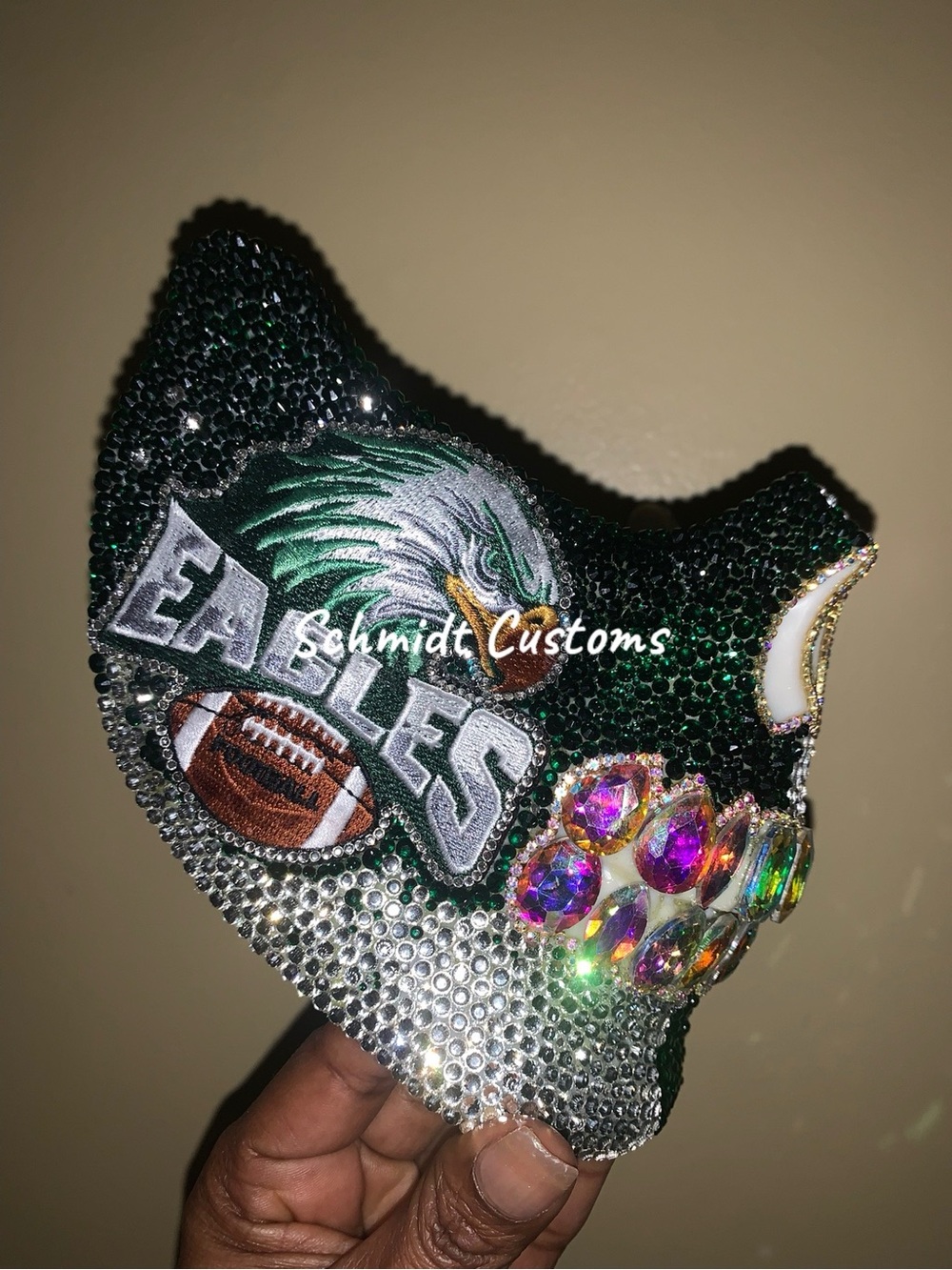 Philadelphia Eagles Crystal-Embellished Pet Face Mask - Green